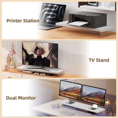 SSWOOD Dual Monitor Stand Riser, 40" Large Computer Monitor Stands for 2 Monitors, Wooden Desktop Organizer Shelf for Office Desk Computer, Laptop, TV, Monitor, Printer