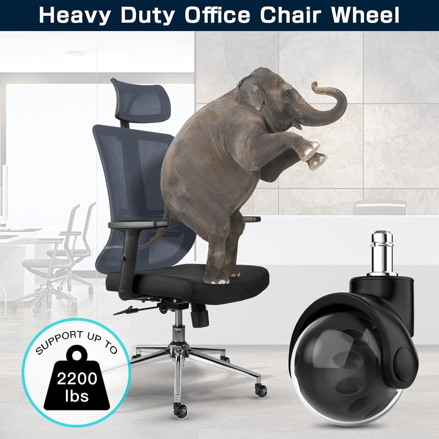 Skiennix Office Chair Replacement Wheels - Quiet & Smooth Gliding - 2-Inch Heavy Duty Casters, Supports 2000 Lbs, Universal Fit for All Floors, Set of 4 (Premium Black)