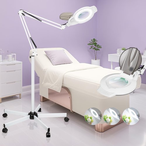 10X Magnifying Glass with Light and Stand, 2200 Lumens Dimmable Magnifying Floor Lamp, 2-in-1 Lighted Magnifier with 5 Wheels Rolling Base, Mag Lamp for Estheticians, Crafts, Reading, Facial