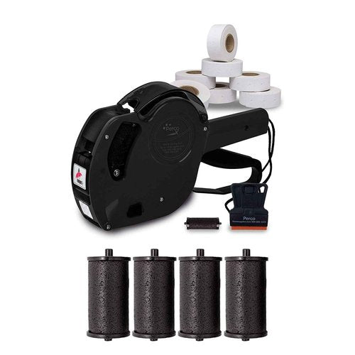 Perco X 1 Line Price Gun Kit - 1 Line Label Gun with 9000 White Blank Labels, and an Extra Inker Bundled w Ink Roll X Labelers, Available in Different Packs (4 Pack)