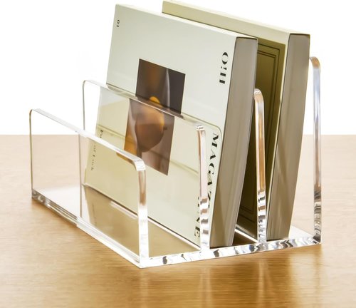 Clear Acrylic Mail Holder by [Brand Name] - Vertical Letter Sorter & Multifunction Desk Organizer for Bills and Documents