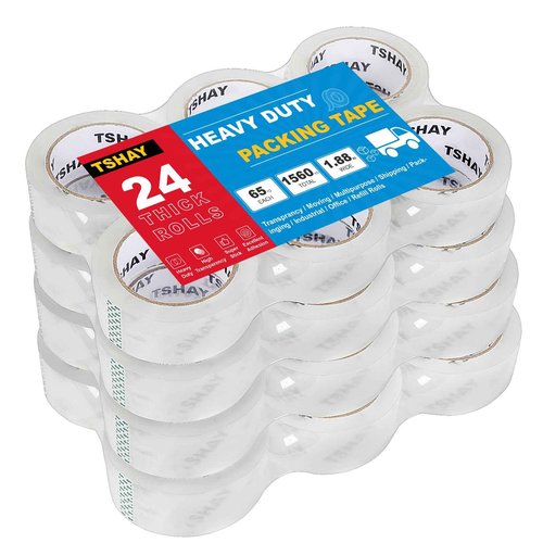 TSHAY Packing Tape, 24 Pack Heavy Duty Shipping and Moving Packing Tape, Clear, Packing and Moving Supplies, 1.88 inch Wide, 65 Yards Per Roll, Total 1560 Yards