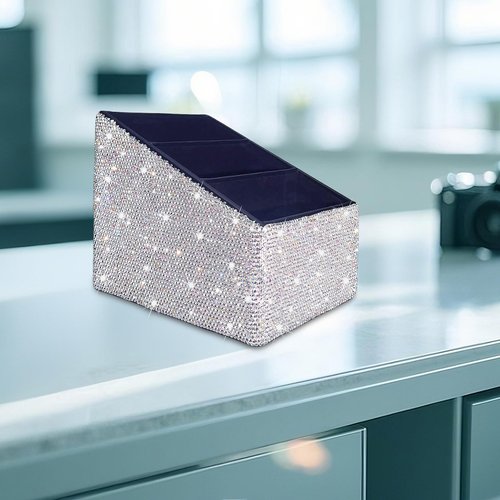 Bling Remote Control Holder with 3 Compartments, Rhinestone Storage Rack for Media Player, Heater Controllers Cosmetics Office, Decorative Desk Organizer Caddy,Diamond Nightstand Organizer for Women