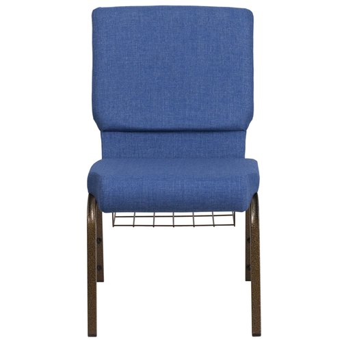 Flash Furniture HERCULES Series 18.5''W Church Chair in Blue Fabric with Cup Book Rack - Gold Vein Frame