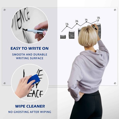 WALGLASS Glass Whiteboard 24"x18" Magnetic Glass Board, Framless Dry Erase Board for Wall, Office, School, Includes 6 Strong Magnets, 1 Pen Tray(Ultra White)