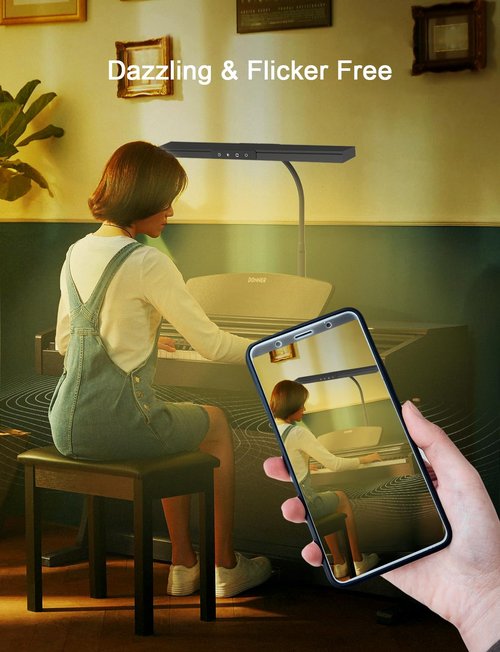 ANINO Piano Light for Upright Piano,55'' Wide Illumination Area,Gooseneck Adjustable Height&Direction,3 Light Modes Dimmable, Timer Eye Care LED Piano Lamp with Steady Base Music Stand Light, Black