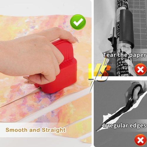 2Pcs Wrapping Paper Cutter, Gift Wrap Cutter with 2 Replaceable Blade 4 Wheels Compact Christmas Gift Wrapping Paper Roll Cutter Tool Green,Red