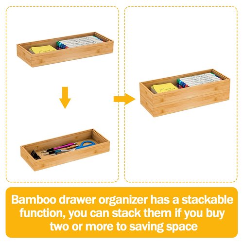 Utensil Organizer Silverware Drawer Organizer-Stackable Bamboo Flatware Caddy Cutlery Holder, Wooden Storage Boxes Tray for Bedroom,Office, Bathroom, Vanity & Garage Tool Organization(15"6"2.5")