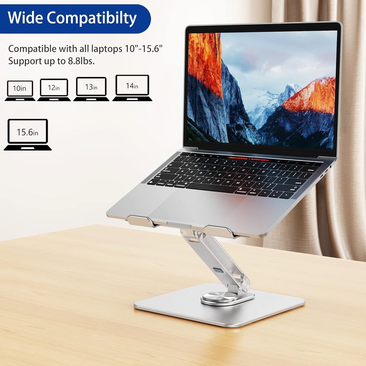 BESIGN LSX7 Laptop Stand - Ergonomic Adjustable Riser with 360° Rotating Base | Fits 10-15.6" Laptops (Silver)