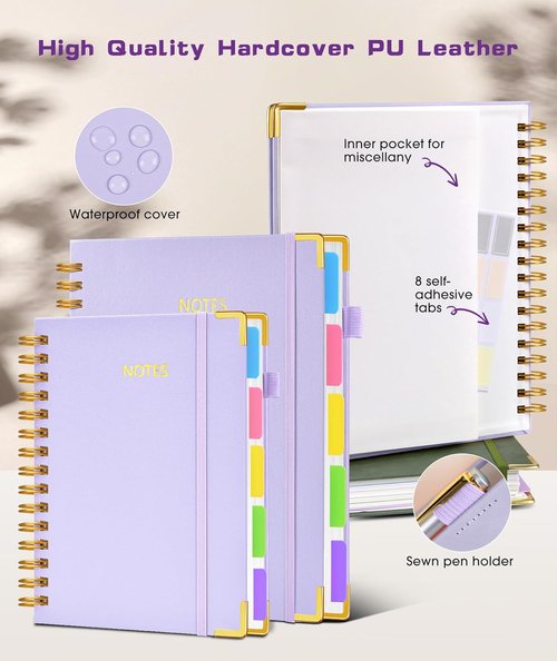 Regine Switzerland A5 Hardcover Spiral Notebook - 300 Pages with Removable Dividers | Purple College Ruled Journal for Work & School
