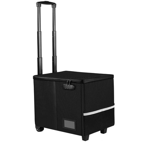Fireproof File Box with Wheels and Telescopic Handle, Foldable Utility Cart Folding Portable Rolling Crate, Fireproof Document Organizer File Cabinet for Travel Office Use