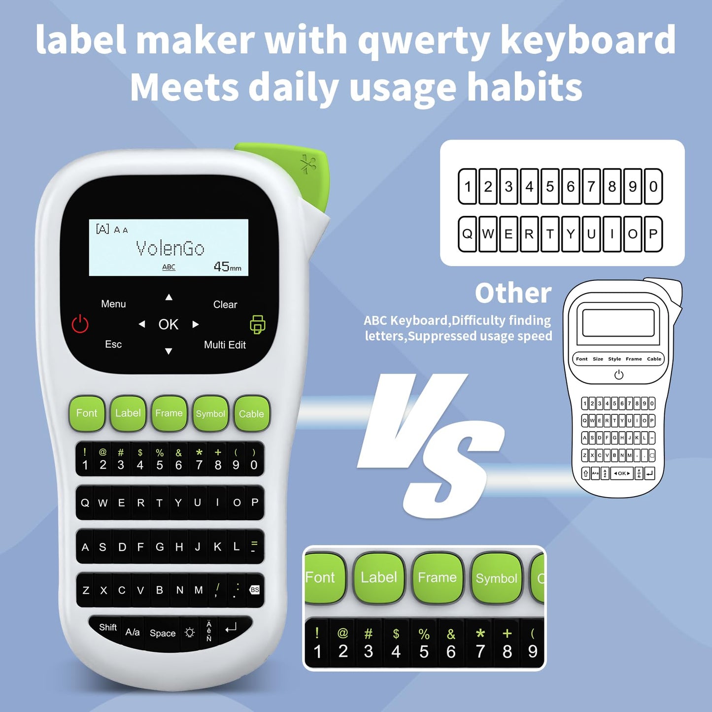 VolenGo H1100 Label Maker Machine with-Tape 12mm Laminated, Backlit Handheld Label Maker Waterproof-Labels, QWERTY Keyboard & Multi Fonts, Portable Inkless Label Printer for Home Office Organization