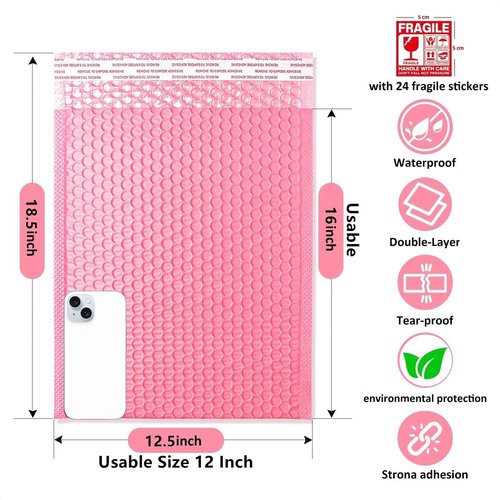 Large Bubble Mailers 12x18'' 100 Pack and 24PCS Fragile Stickers Pink Thick Waterproof Padded Poly Envelopes Bubble Wrap Mailers Self Seal Shipping Bag for Small Business Shipping Envelope Mailers #5