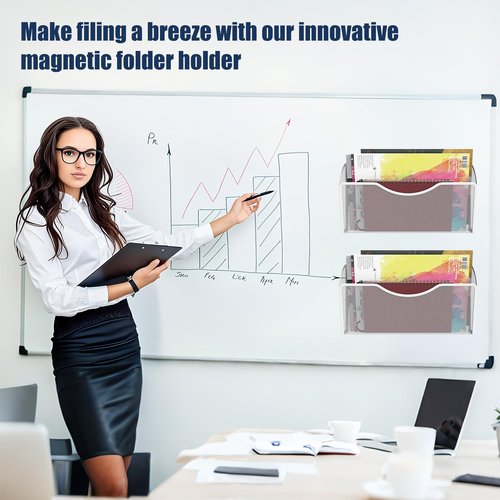LQPAFZ 4PCS Magnetic File Holder - No Drilling Magazine Paper Document Holder, Hanging File Organizer for Refrigerators, Whiteboards & File Cabinets