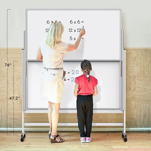 Maxtek Dry Erase Whiteboard - Height Adjustable Mobile Easel on Wheels | 48" x 60" Double-Sided Magnetic Board for Office & Home