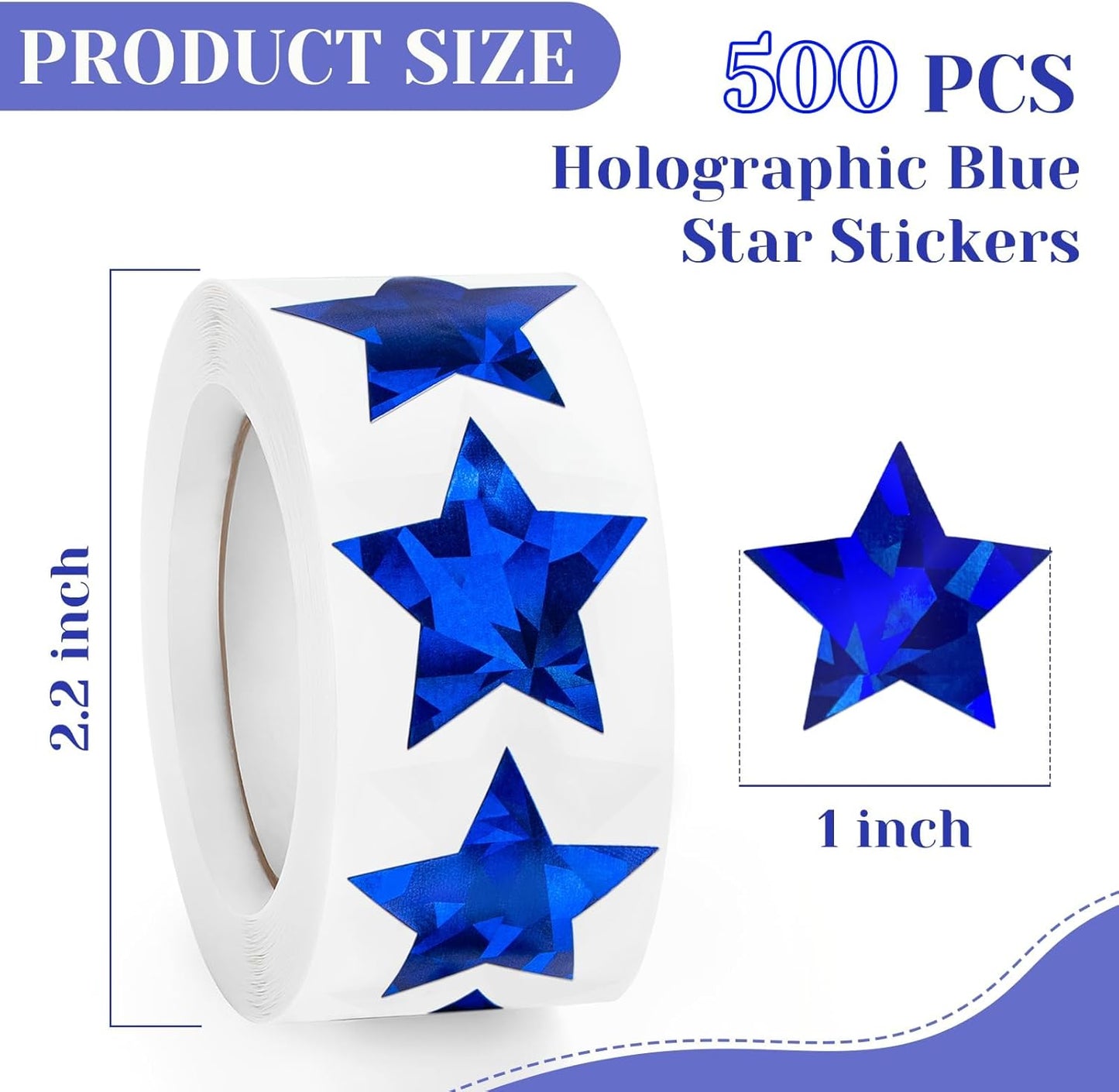 Skiennix Holographic Blue Star Stickers - 500 PCS Self-Adhesive Glitter Foil Labels for Kids & Teachers
