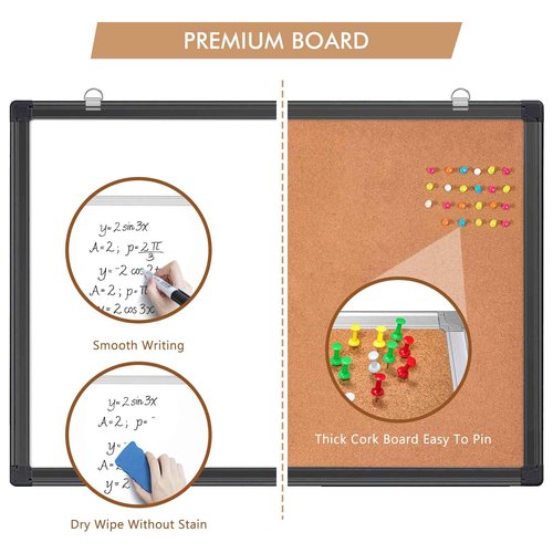 maxtek Combination White Board & Bulletin Cork Board 24 x 18 Whiteboard Magnetic, Combo Dry Erase Board with Black Aluminum Frame, 2' x 1.5' Hanging Message Board Wall Mounted for Homeschool Office