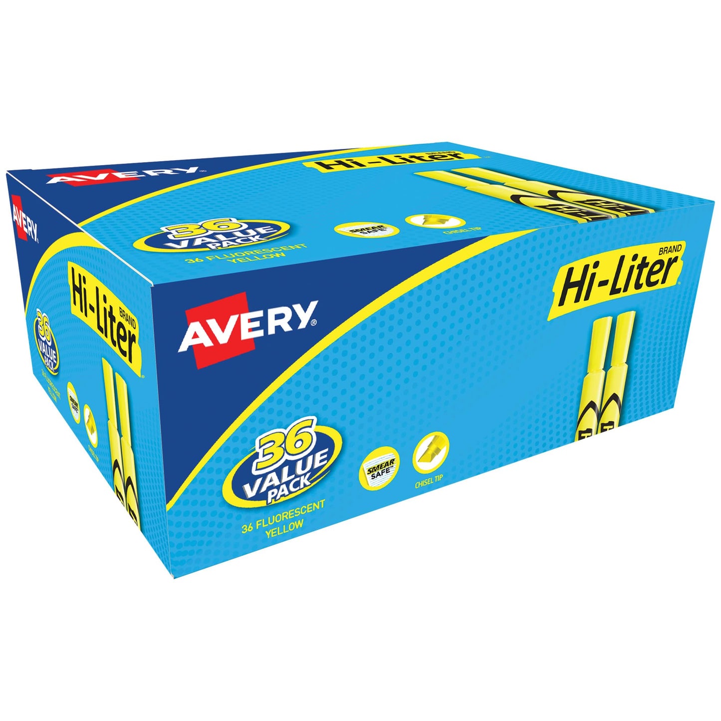 Avery Hi-Liter Desk-Style Highlighters, Smear Safe Ink, Chisel Tip, Value Pack 36 Fluorescent Yellow Highlighters (98208)