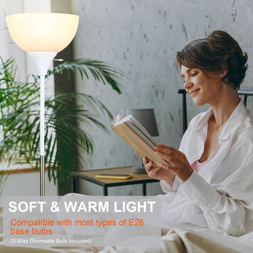 LALISU LED Floor Lamp - 3-Way Dimmable Brightness | Modern Industrial Design for Living Room, Bedroom, Office (White)
