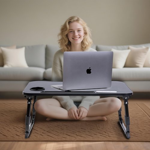 Laptop Desk for Bed, Height Adjustable Laptop Bed Table, Foldable Portable Lap Desk Stand with USB/Storage Drawer/Cup Holder/Slot, Breakfast Tray for Working Reading Writing Eating, Black