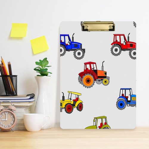Tractor Print Farm Vehicle Colorful Acrylic Clipboard Student Clipboards 12" x 9" Kids Clinical Clip Boards Art Office Nursing School Gold
