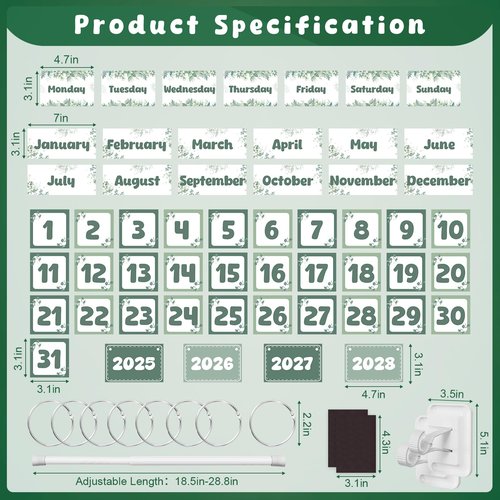 Magnetic Flip Classroom Calendar,Movable Flip Calendar Chart for Classroom,Calendars Bulletin Board Set with Rod for Board and 54 Date Cards for Schoolroom Decoration Supplies