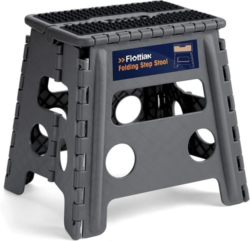Flottian 13" Folding Step Stool - Non-Slip, Compact Design for Adults & Kids - Holds 300 lbs, Gray