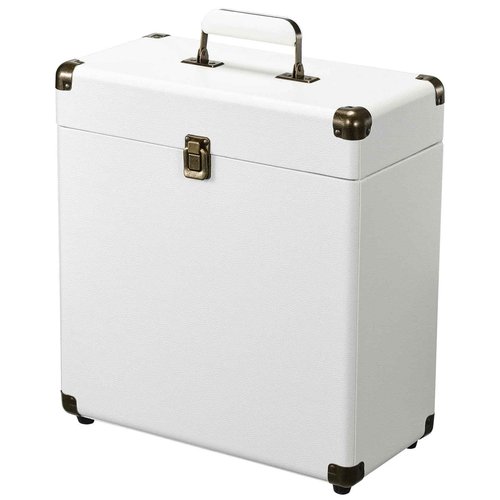 Costravio Vinyl Record Storage Record Holder Display Box Album Storage Moving Boxes Holds 30+ Valuable Records 7/10/12 Inch Record Crates Vinyl Organizer for Journey White