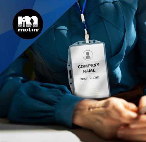 110 Pack - Molin Card Pod ID Badge Holder | Vertical and Horizontal Card Holder for Lanyard, Name Badge, Keycard, Access Card | Durable Clear ID Sleeve for Work, Office, Events & Identification