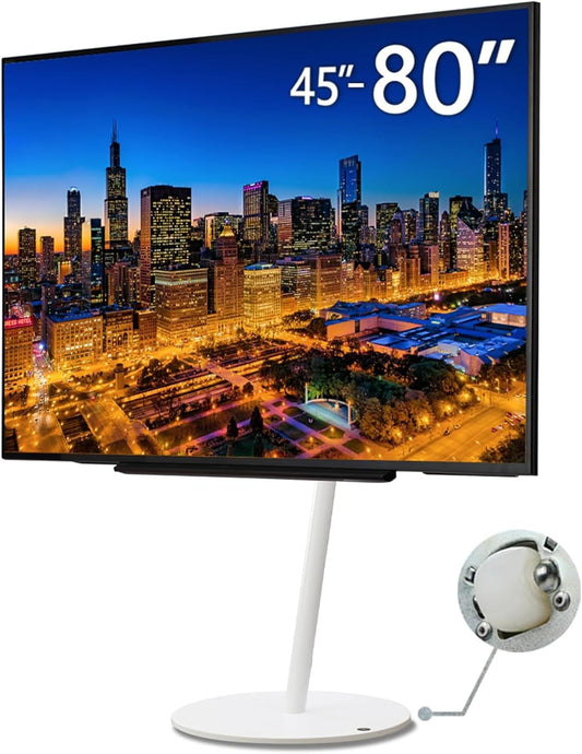 WALL Seven A2 Large Type Rolling TV Stand - Minimalist, Height Adjustable for 45–80 Inch TVs | Satin White | Portable & Space Saving Design