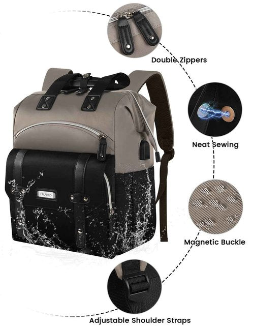 Laptop Backpack for Women,Stylish Doctor Nurse Teacher Work Travel Backpack for 15.6 Inch Laptop with RFID Anti-theft USB Charging Port College Purse Business Computer Bookbag Grey Black