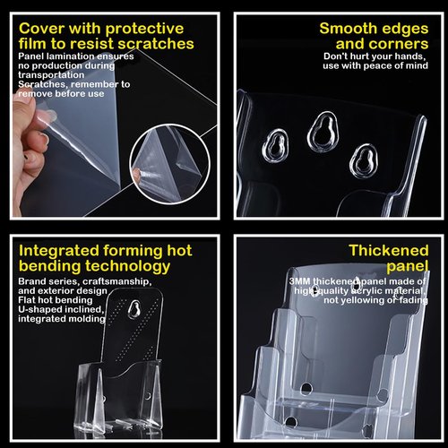 Voittozege 2 Pcs Acrylic Brochure Holder, 4 Tier 6x9 inch Clear Literature Holder, Clear Flyer Holder Pamphlet Display Stand Literature Holder for Wall and Counter Desktop Stand