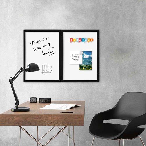 YCCYYCCY Black Frame Enclosed Whiteboard with Wooden Frame, Approx.16x11in Poster Frame and Functional Whiteboard for Office, Home(Poster Not Included)