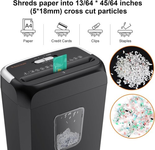 Bonsaii Paper Shredder - 6-Sheet Crosscut Shredder with 3.4 Gal Wastebasket for Home Office | Handles Documents, Mail, Staples, Clips