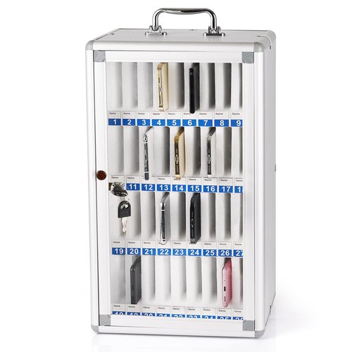 Ozzptuu 36 Slots Aluminum Alloy Pocket Chart Storage Cabinet for Cell Phones,Wall-Mounted with a Locked,Can be Carried by Hand (36 Slots)