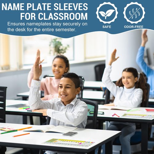 40 PCS Nameplate Pocket, 14.9" x 4.7" Adhesive Desk Name Tag Sleeves Easy Remove Nameplates Holder, Thicken Clear Scratch Proof Name Tag Pockets for Classroom Desk