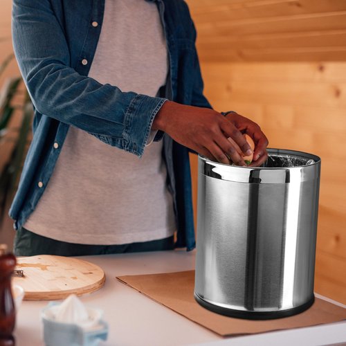 Brelso 'Invisi-Overlap' Open Top Stainless Steel Trash Can, Small Office Wastebasket, Modern Home Décor, Round Shape