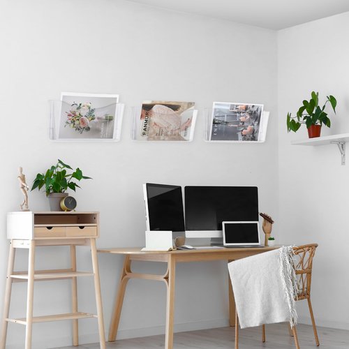 COSYAWN 3 Pack Clear Single Pocket Wall Mounted File Organizer, Plastic Hanging Wall File Holder, Clear Wall Mail Magazines Folder Organizer for School Home and Office