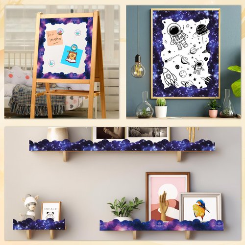 Bulletin Board Borders, Space Theme Classroom Decor, 2 Rolls Galaxy Starry Sky Scalloped Bulletin Board Borders for School Office Classroom Door Wall Decor Teacher Must Haves, 72ft