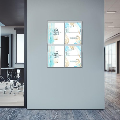 RattanView 2 Pcs 4 Pocket Pamphlet Holder Wall Mount Acrylic Brochure Holder Plastic Trifold Multi Slot Flyer Rack Clear Literature Rack Magazine Literature Display Wall Hanging Organizer for Office