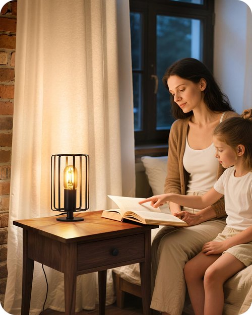 GOEBLESON Industrial Small Table Lamp, Small Bedside Lamp with Dimmable 2400K Warm Light LED Bulb, Vintage Desk Lamp, Black Nightstand Lamp for Bedroom, Study, Office, Small Space, B05TL05