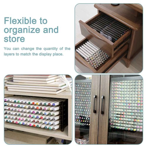 12 Layers Universal Marker Storage Trays, Penholder Display for 180 Pens SN01 Pencil Organizer Holder for Desk (Black-12 layers)