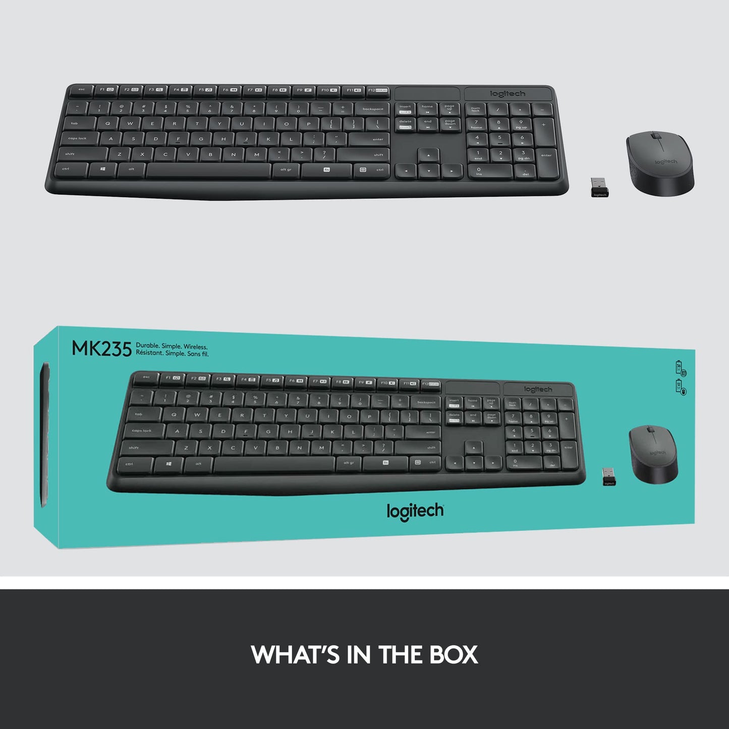 Logitech MK235 Wireless Keyboard and Mouse Combo for Windows, 2.4 GHz Wireless USB Receiver, 15 FN Keys, Long Battery Life, Compatible with PC, Laptop