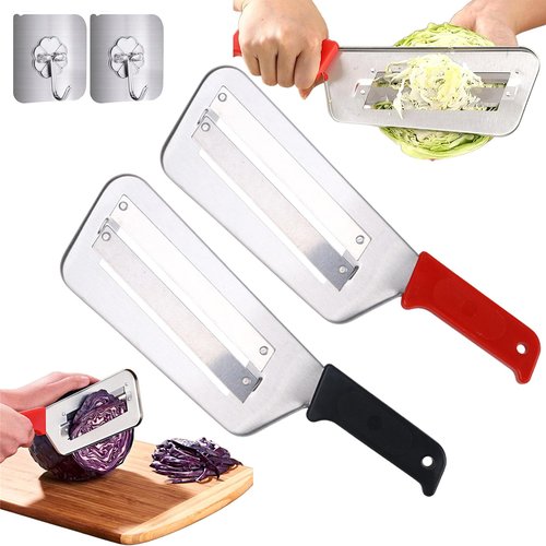 bolstoc Stainless Steel Shredder Knife, Multifunctional Stainless Steel Dual Blade Julienne Cutter, Shredder Knife for Vegetables Save Your Cooking Time and Energy, Easy to Clean (2PCS Red & Black)