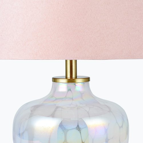 2 Pack 15" Hand-Blown Glass Table Lamp Set, Blush Pink Velvet Shade, Pearlized Swirling Cloud Base, Small Accent Lamp for Girls Bedroom Nightstand, Living Room, Kitchen Counter