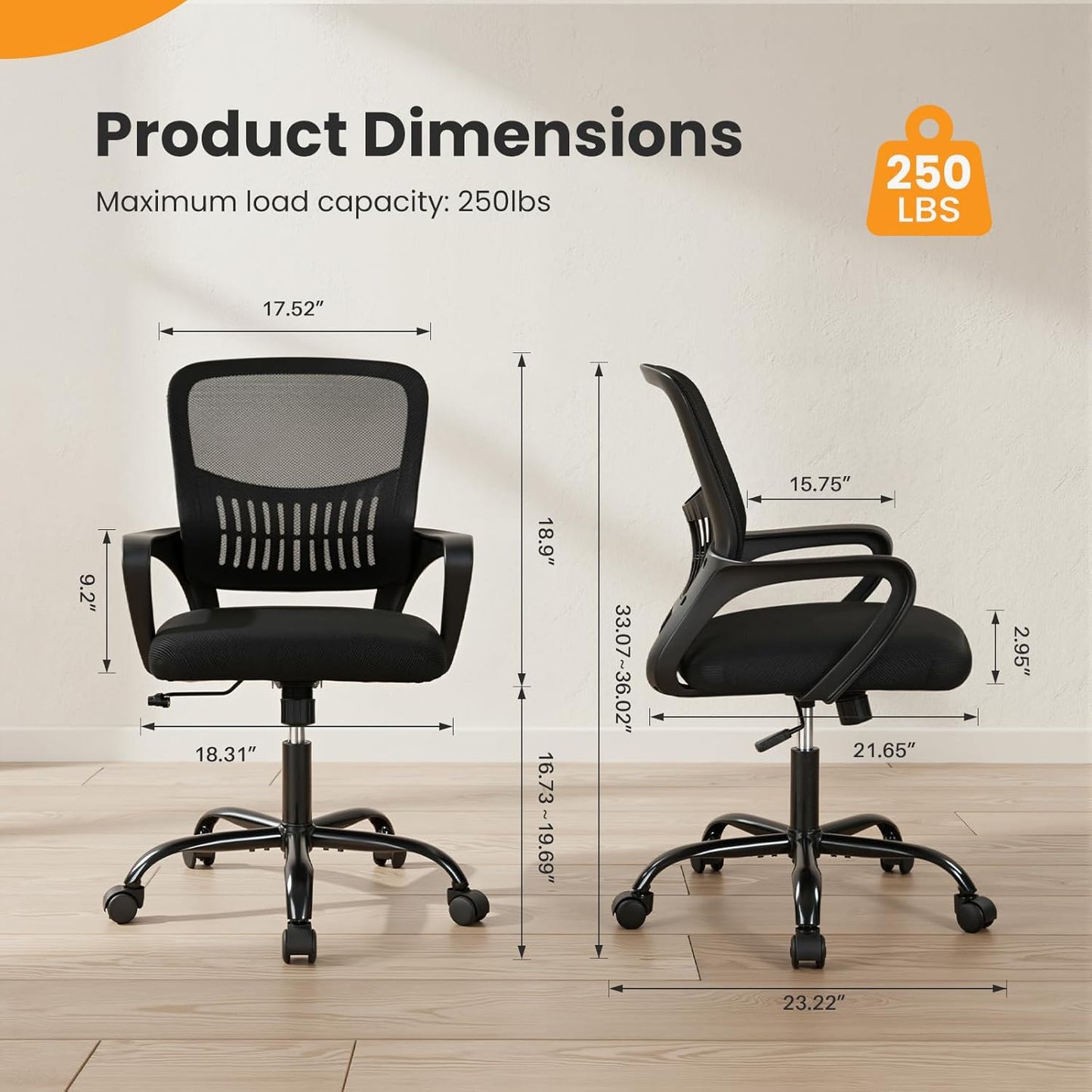 Sweetcrispy Ergonomic Mesh Executive Chair - Adjustable Swivel Mid-Back Design with Lumbar Support | Ideal for Home Office & Study