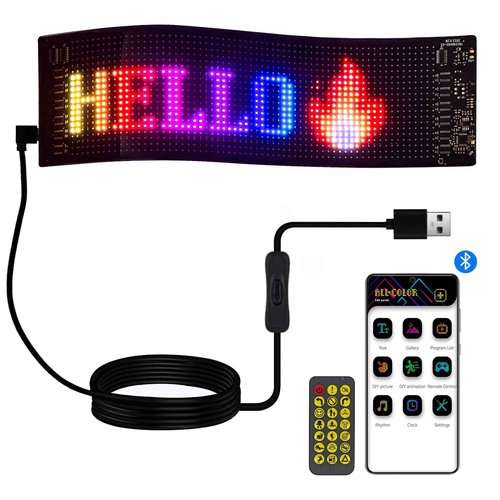 Plikapli Scrolling Bright Advertising LED Car Sign,14''x4'' Flexible USB 5V Bluetooth App Control Custom Text Pattern Animation Programmable LED Signs for Car Store Home Office Bar Hotel