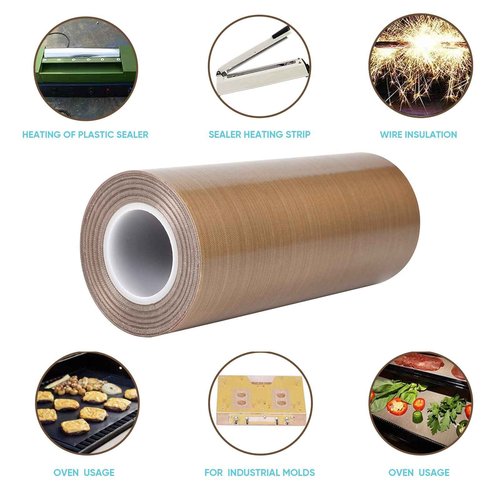 SENCOL PTFE Coated Fiberglass Telfon Tape,high Temperature Tape;Drying Mechanical Conveyor Belt; Welding Sealing Tape; -196℃ - +300℃ … (Brown, 100mm x 12yards x 0.18mm)