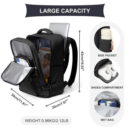 coowoz Travel Backpack For Women Men Airline Approved,Black Carry On Backpack,Large Hiking Laptop College Backpacks Waterproof Outdoor Sports Rucksack Casual Daypack Fit 15.6 Inch Backpacks