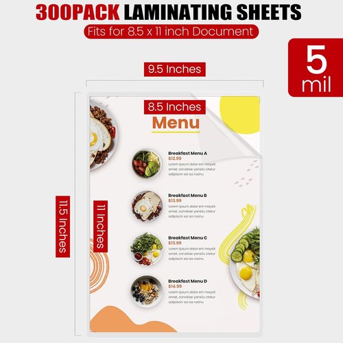 CAREGY Laminating Sheets - 300 Pack, 5 Mil Thermal Pouches for 8.5 x 11 Inch Sheets | Clear, Letter Size